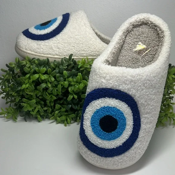 Cozy Casual Shoes Fuzzy Evil Eye Indooroutdoor Slippers Cozy